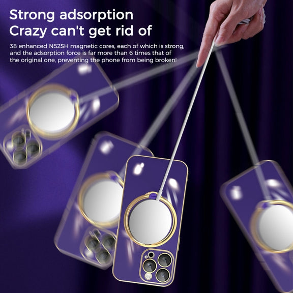 For iPhone 15 Pro Max Multifunction Electroplating MagSafe Holder Phone Case(Dark Purple)