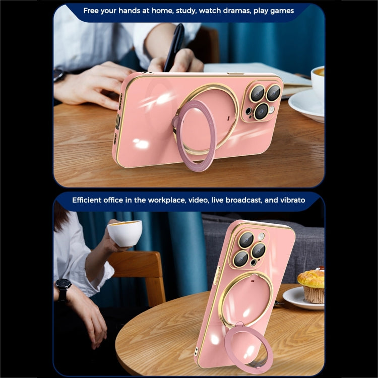 For iPhone 15 Pro Max Multifunction Electroplating MagSafe Holder Phone Case(Dark Purple)