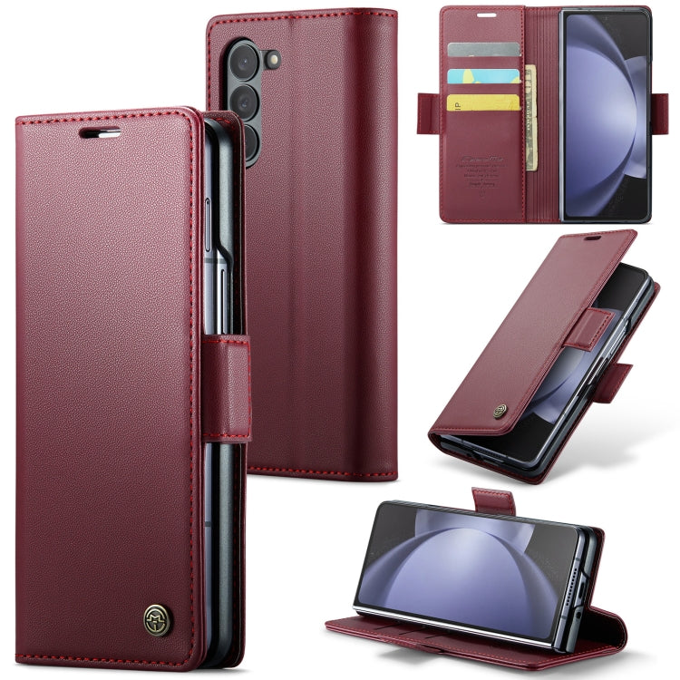 For Samsung Galaxy Z Fold5 CaseMe 023 Butterfly Buckle Litchi Texture RFID Anti-theft Leather Phone Case(Wine Red) - Galaxy Z Fold5 Cases by CaseMe | Online Shopping South Africa | PMC TechLife | Buy Now Pay Later Mobicred