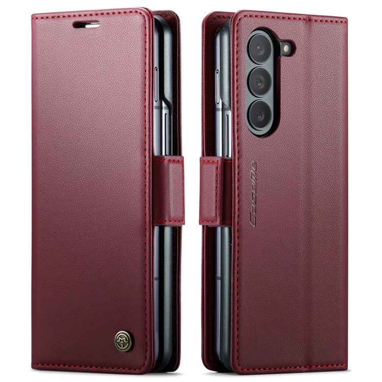 For Samsung Galaxy Z Fold5 CaseMe 023 Butterfly Buckle Litchi Texture RFID Anti-theft Leather Phone Case(Wine Red)