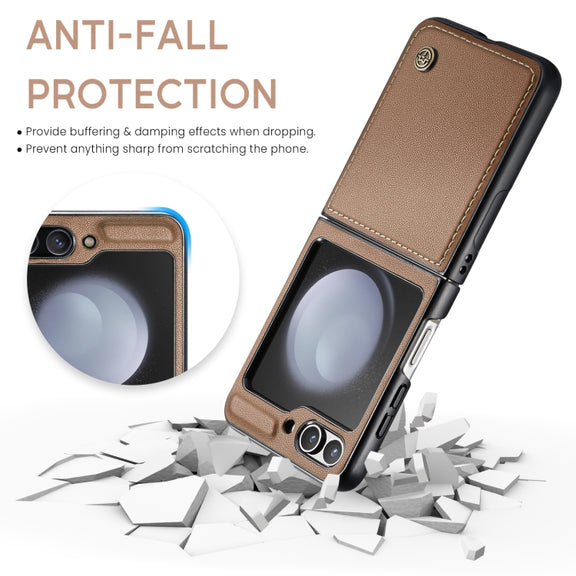 For Samsung Galaxy Z Flip5 CaseMe 023 Butterfly Buckle Litchi Texture RFID Anti-theft Leather Phone Case(Brown)