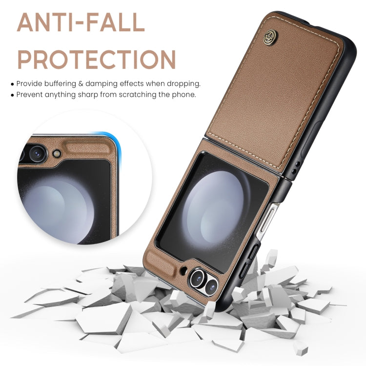 For Samsung Galaxy Z Flip5 CaseMe 023 Butterfly Buckle Litchi Texture RFID Anti-theft Leather Phone Case(Brown)