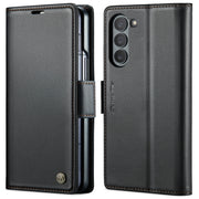 For Samsung Galaxy Z Fold6 5G CaseMe 023 Butterfly Buckle Litchi Texture RFID Anti-theft Leather Phone Case(Black)