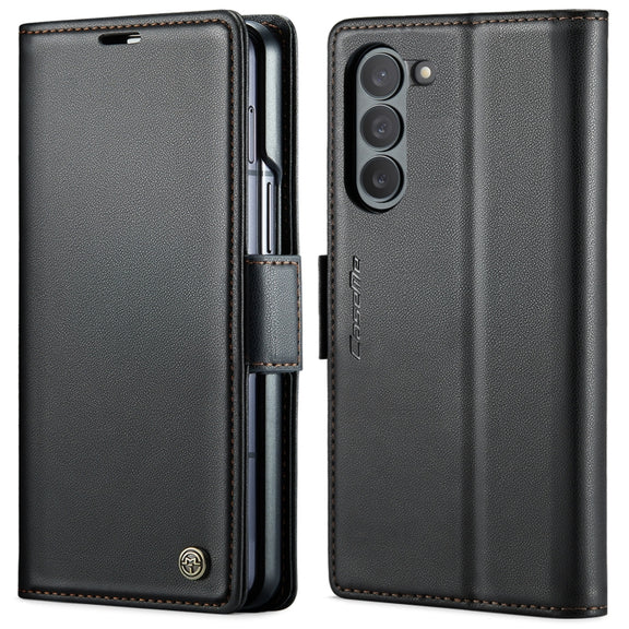 For Samsung Galaxy Z Fold6 5G CaseMe 023 Butterfly Buckle Litchi Texture RFID Anti-theft Leather Phone Case(Black)