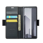 For Samsung Galaxy Z Fold6 5G CaseMe 023 Butterfly Buckle Litchi Texture RFID Anti-theft Leather Phone Case(Black)