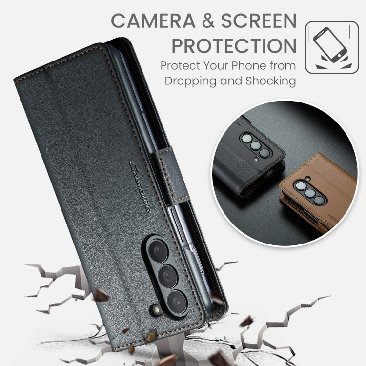 For Samsung Galaxy Z Fold6 5G CaseMe 023 Butterfly Buckle Litchi Texture RFID Anti-theft Leather Phone Case(Black)