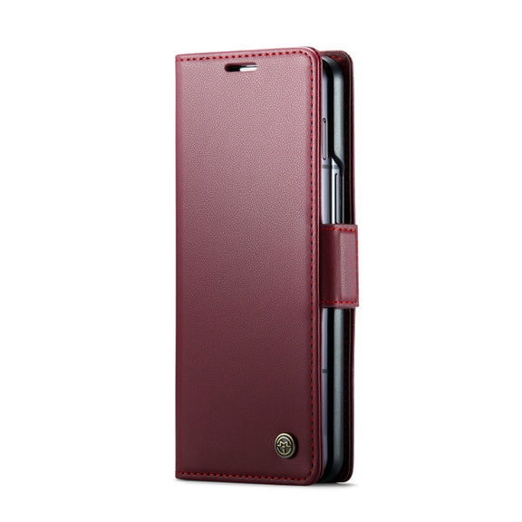 For Samsung Galaxy Z Fold6 5G CaseMe 023 Butterfly Buckle Litchi Texture RFID Anti-theft Leather Phone Case(Wine Red)