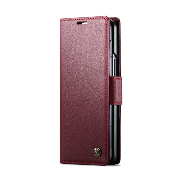 For Samsung Galaxy Z Fold6 5G CaseMe 023 Butterfly Buckle Litchi Texture RFID Anti-theft Leather Phone Case(Wine Red)