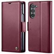 For Samsung Galaxy Z Fold6 5G CaseMe 023 Butterfly Buckle Litchi Texture RFID Anti-theft Leather Phone Case(Wine Red)