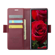 For Samsung Galaxy Z Fold6 5G CaseMe 023 Butterfly Buckle Litchi Texture RFID Anti-theft Leather Phone Case(Wine Red)