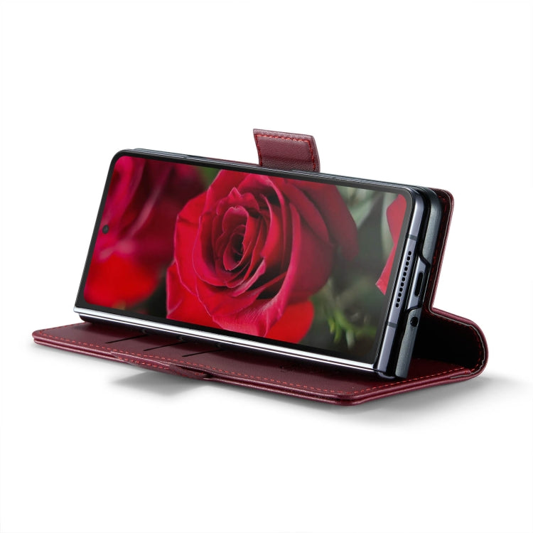 For Samsung Galaxy Z Fold6 5G CaseMe 023 Butterfly Buckle Litchi Texture RFID Anti-theft Leather Phone Case(Wine Red)