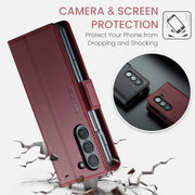 For Samsung Galaxy Z Fold6 5G CaseMe 023 Butterfly Buckle Litchi Texture RFID Anti-theft Leather Phone Case(Wine Red)