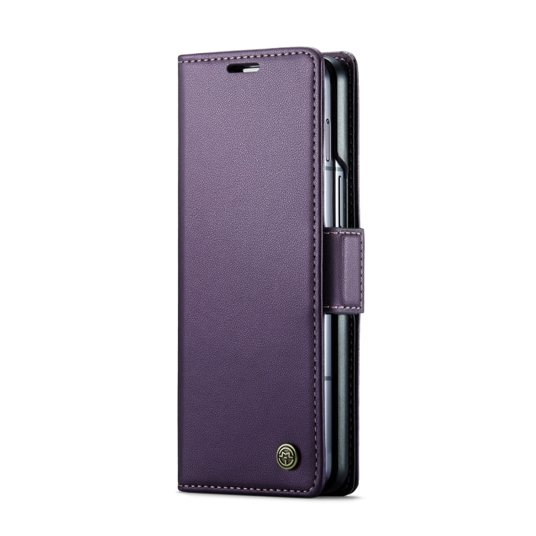 For Samsung Galaxy Z Fold6 5G CaseMe 023 Butterfly Buckle Litchi Texture RFID Anti-theft Leather Phone Case(Pearly Purple)