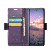 For Samsung Galaxy Z Fold6 5G CaseMe 023 Butterfly Buckle Litchi Texture RFID Anti-theft Leather Phone Case(Pearly Purple)