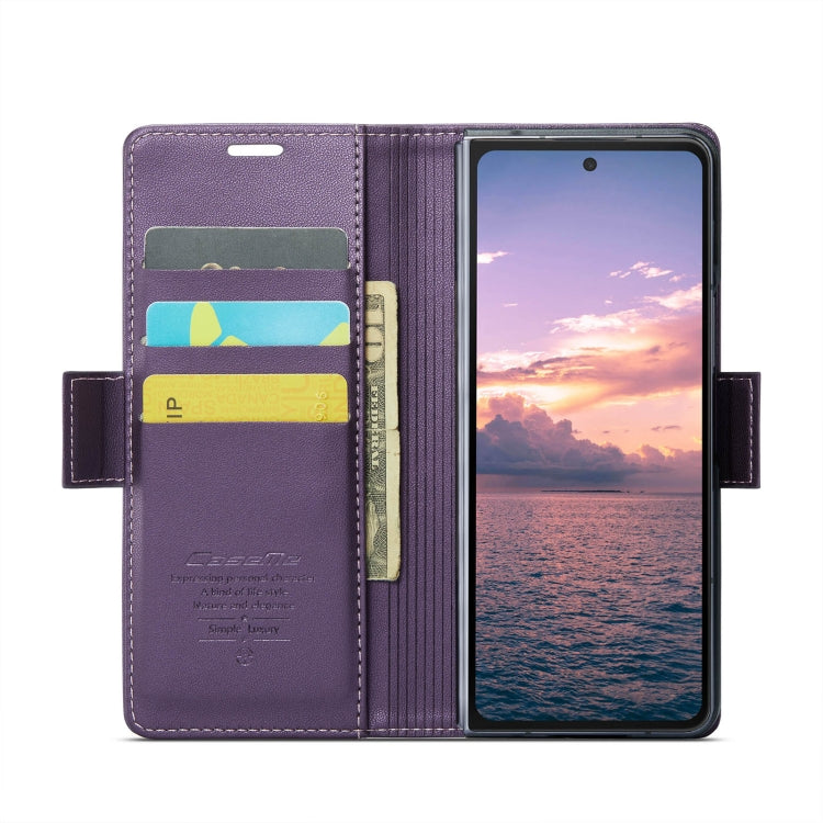For Samsung Galaxy Z Fold6 5G CaseMe 023 Butterfly Buckle Litchi Texture RFID Anti-theft Leather Phone Case(Pearly Purple)