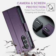 For Samsung Galaxy Z Fold6 5G CaseMe 023 Butterfly Buckle Litchi Texture RFID Anti-theft Leather Phone Case(Pearly Purple)