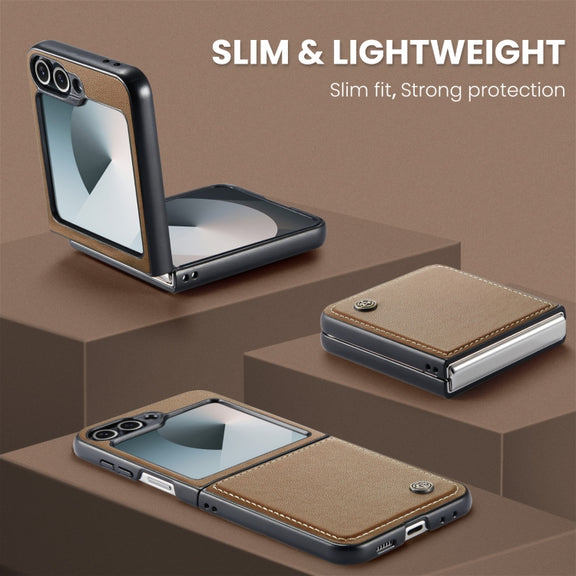 For Samsung Galaxy Z Flip6 5G CaseMe 023 Butterfly Buckle Litchi Texture RFID Anti-theft Leather Phone Case(Brown)
