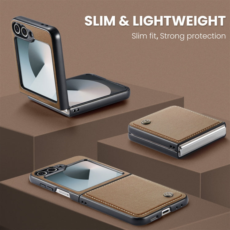 For Samsung Galaxy Z Flip6 5G CaseMe 023 Butterfly Buckle Litchi Texture RFID Anti-theft Leather Phone Case(Brown)