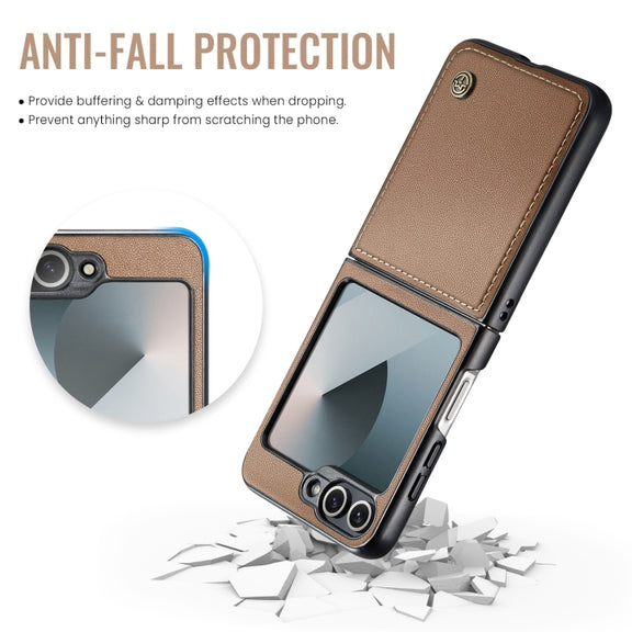 For Samsung Galaxy Z Flip6 5G CaseMe 023 Butterfly Buckle Litchi Texture RFID Anti-theft Leather Phone Case(Brown)