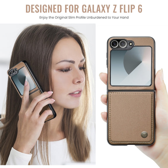 For Samsung Galaxy Z Flip6 5G CaseMe 023 Butterfly Buckle Litchi Texture RFID Anti-theft Leather Phone Case(Brown)