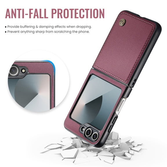 For Samsung Galaxy Z Flip6 5G CaseMe 023 Butterfly Buckle Litchi Texture RFID Anti-theft Leather Phone Case(Wine Red)