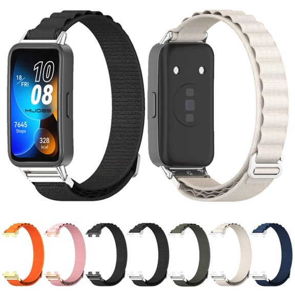 For Huawei Band 8 / 9 / 10 Mijobs Nylon Breathable Watch Band(Black+Silver)