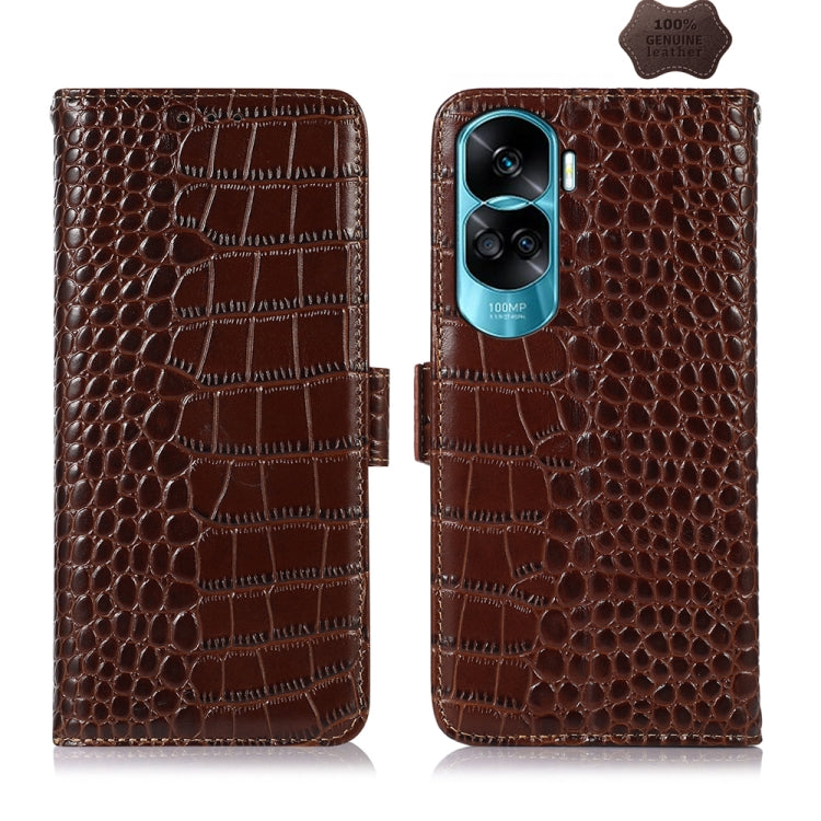 For Honor 90 Lite 5G / X50i Crocodile Top Layer Cowhide Leather Phone Case(Brown) - Honor Cases by PMC TechLife | Online Shopping South Africa | PMC TechLife | Buy Now Pay Later Mobicred
