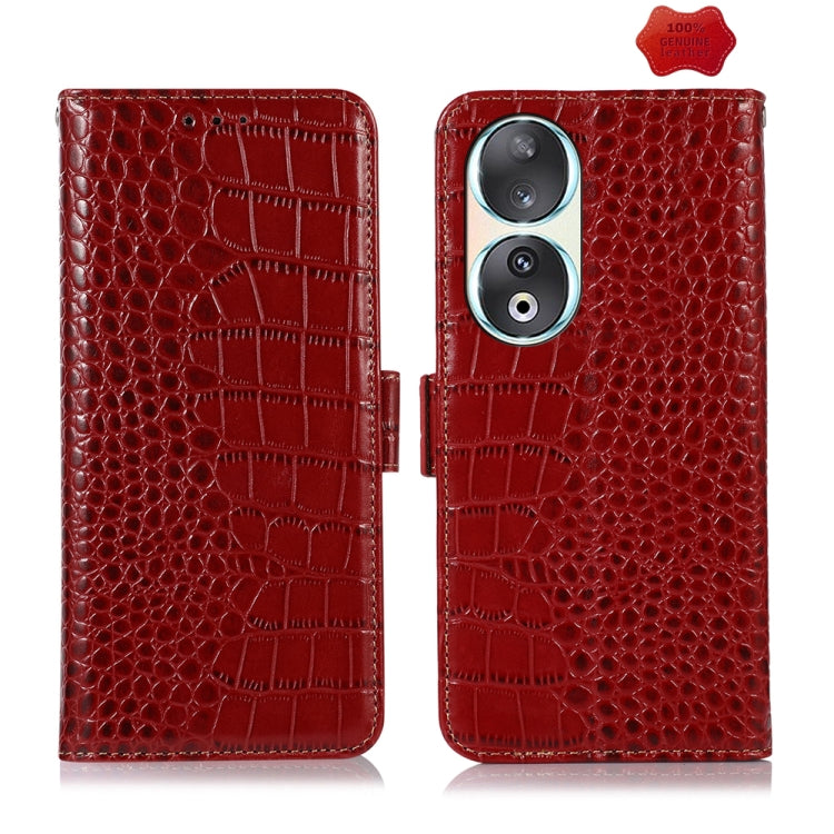 For Honor 90 Crocodile Top Layer Cowhide Leather Phone Case(Red) - Honor Cases by PMC TechLife | Online Shopping South Africa | PMC TechLife | Buy Now Pay Later Mobicred