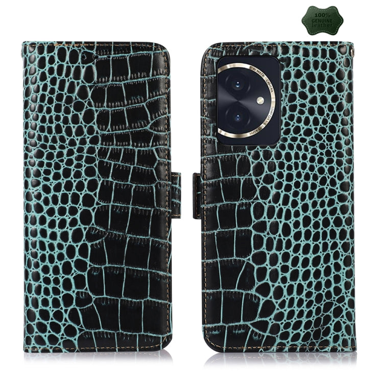 For Honor 100 Crocodile Top Layer Cowhide Leather Phone Case(Green) - Honor Cases by PMC TechLife | Online Shopping South Africa | PMC TechLife | Buy Now Pay Later Mobicred