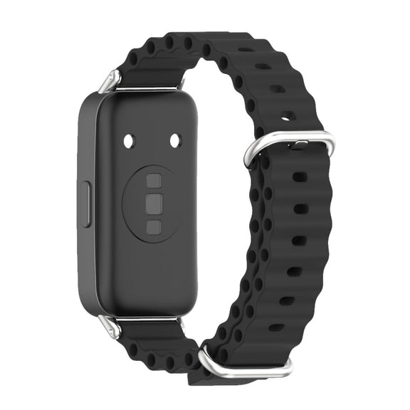 For Huawei Band 8 / 9 / 10 Mijobs Marine Silicone Breathable Watch Band(Black+Silver)
