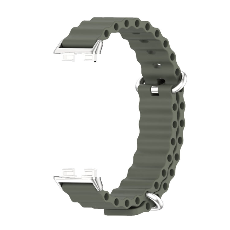 For Huawei Band 8 / 9 / 10 Mijobs Marine Silicone Breathable Watch Band(Khaki Green+Silver) - Watch Bands by MIJOBS | Online Shopping South Africa | PMC TechLife | Buy Now Pay Later Mobicred