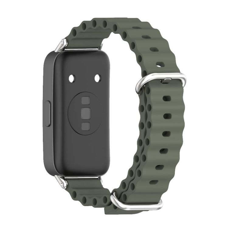 For Huawei Band 8 / 9 / 10 Mijobs Marine Silicone Breathable Watch Band(Khaki Green+Silver) - Watch Bands by MIJOBS | Online Shopping South Africa | PMC TechLife | Buy Now Pay Later Mobicred