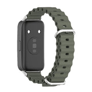 For Huawei Band 8 / 9 / 10 Mijobs Marine Silicone Breathable Watch Band(Khaki Green+Silver)