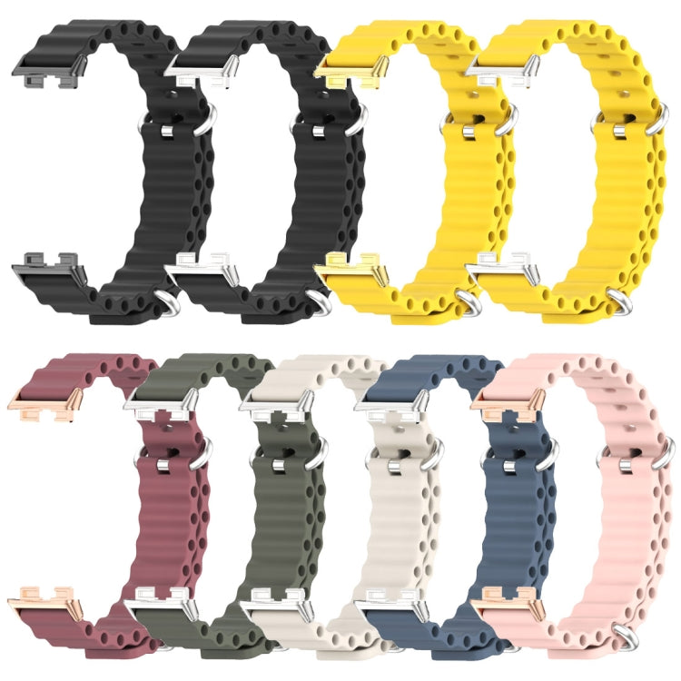For Huawei Band 8 / 9 / 10 Mijobs Marine Silicone Breathable Watch Band(Yellow+Silver)