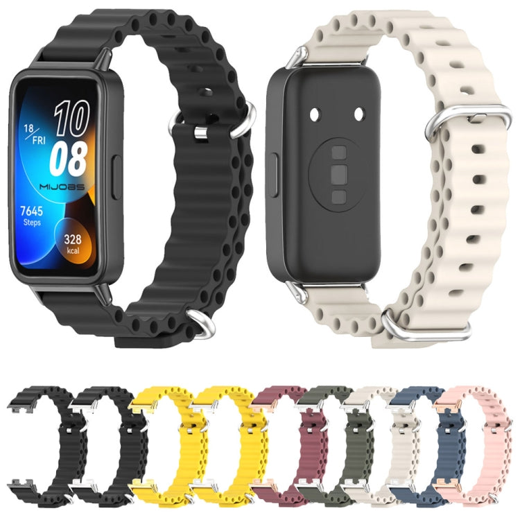For Huawei Band 8 / 9 / 10 Mijobs Marine Silicone Breathable Watch Band(Black+Silver)