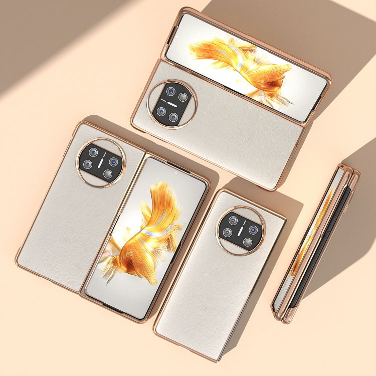 For Huawei Mate X3 Nano Plating Genuine Leather Wave Series Phone Case(Grey) - Huawei Cases by PMC TechLife | Online Shopping South Africa | PMC TechLife | Buy Now Pay Later Mobicred