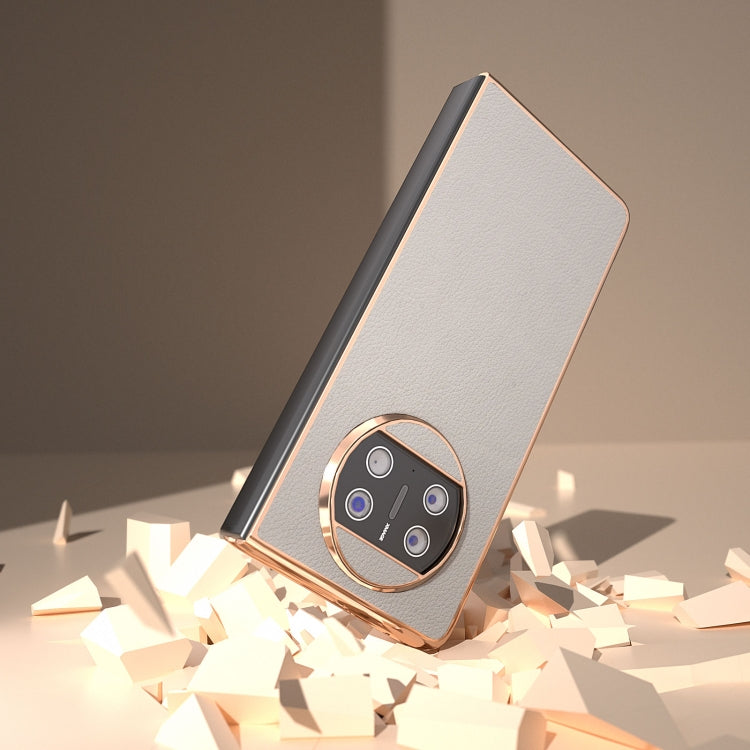 For Huawei Mate X3 Nano Plating Genuine Leather Wave Series Phone Case(Grey) - Huawei Cases by PMC TechLife | Online Shopping South Africa | PMC TechLife | Buy Now Pay Later Mobicred