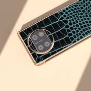 For Huawei Mate X3 Nano Plating Genuine Leather Crocodile Pattern Phone Case(Blue)