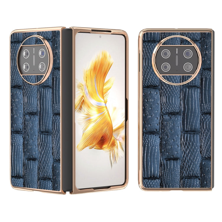 For Huawei Mate X3 Nano Plating Genuine Leather Mahjong Texture Phone Case(Blue) - Huawei Cases by PMC TechLife | Online Shopping South Africa | PMC TechLife | Buy Now Pay Later Mobicred