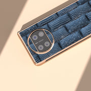 For Huawei Mate X3 Nano Plating Genuine Leather Mahjong Texture Phone Case(Blue)