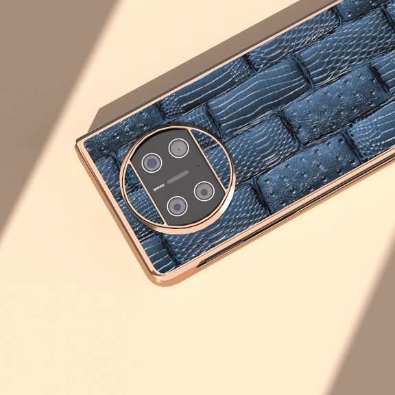 For Huawei Mate X3 Nano Plating Genuine Leather Mahjong Texture Phone Case(Blue)