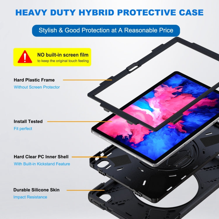 For Lenovo Tab P11 Silicone Hybrid PC Tablet Case with Grip & Shoulder Strap(Black) - Lenovo by PMC Jewellery | Online Shopping South Africa | PMC Jewellery | Buy Now Pay Later Mobicred