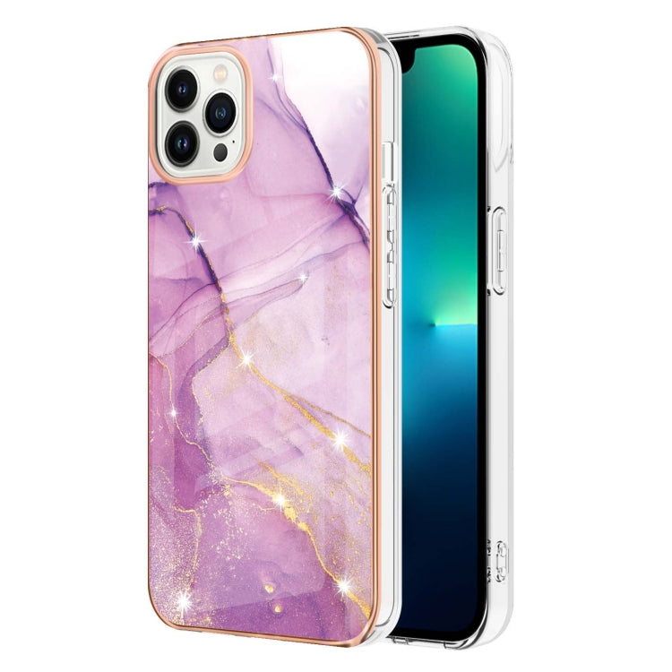 Electroplating Marble Pattern Dual-side IMD TPU Shockproof Phone Case For iPhone 16 Pro Max(Purple 001) - iPhone 16 Pro Max Cases by PMC TechLife | Online Shopping South Africa | PMC TechLife | Buy Now Pay Later Mobicred