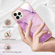 Electroplating Marble Pattern Dual-side IMD TPU Shockproof Phone Case For iPhone 16 Pro Max(Purple 001)