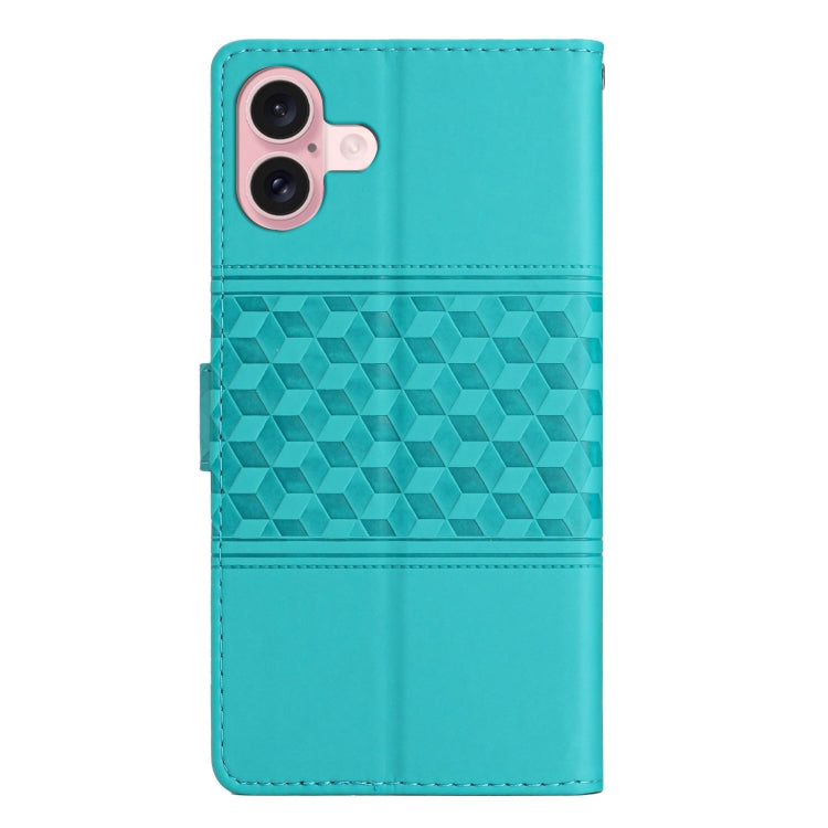 For iPhone 16 Diamond Embossed Skin Feel Leather Phone Case(Blue) - iPhone 16 Cases by PMC TechLife | Online Shopping South Africa | PMC TechLife | Buy Now Pay Later Mobicred