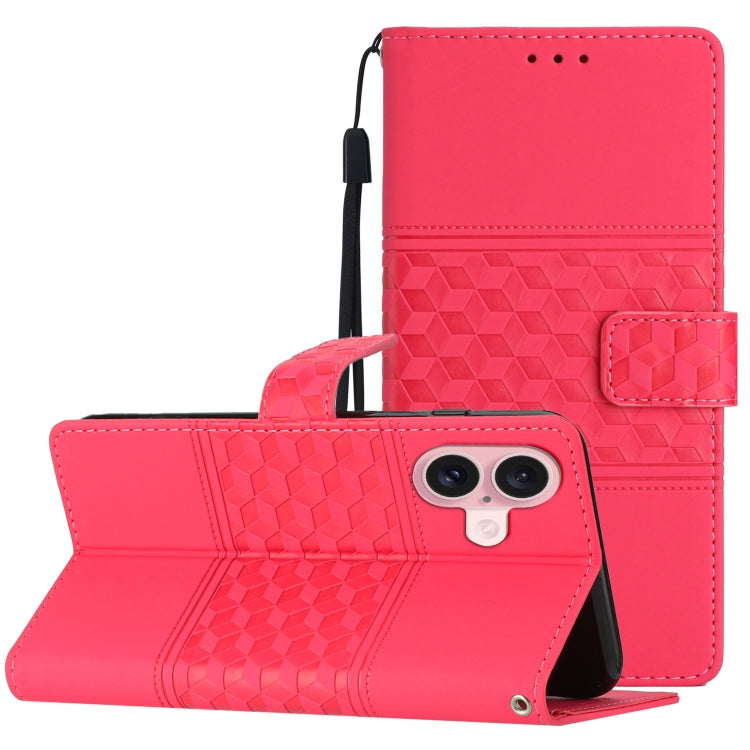 For iPhone 16 Diamond Embossed Skin Feel Leather Phone Case(Red) - iPhone 16 Cases by PMC TechLife | Online Shopping South Africa | PMC TechLife | Buy Now Pay Later Mobicred