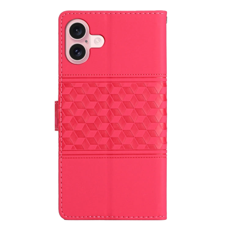 For iPhone 16 Diamond Embossed Skin Feel Leather Phone Case(Red) - iPhone 16 Cases by PMC TechLife | Online Shopping South Africa | PMC TechLife | Buy Now Pay Later Mobicred