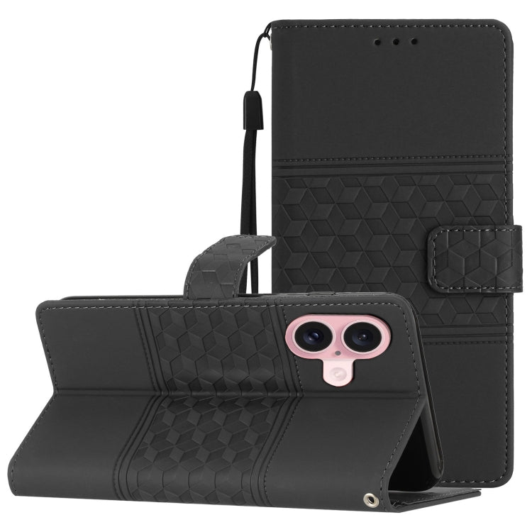 For iPhone 16 Diamond Embossed Skin Feel Leather Phone Case(Black) - iPhone 16 Cases by PMC TechLife | Online Shopping South Africa | PMC TechLife | Buy Now Pay Later Mobicred