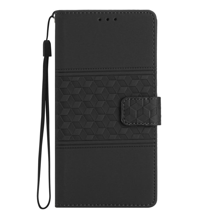 For iPhone 16 Diamond Embossed Skin Feel Leather Phone Case(Black) - iPhone 16 Cases by PMC TechLife | Online Shopping South Africa | PMC TechLife | Buy Now Pay Later Mobicred