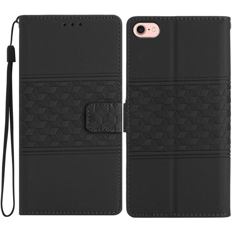 For iPhone 16e Diamond Embossed Skin Feel Leather Phone Case(Black) - iPhone 16e Cases by PMC TechLife | Online Shopping South Africa | PMC TechLife | Buy Now Pay Later Mobicred